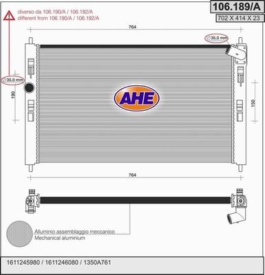 AHE 106.189/A - Радіатор, охолодження двигуна autocars.com.ua