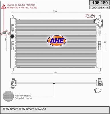 AHE 106.189 - Радіатор, охолодження двигуна autocars.com.ua