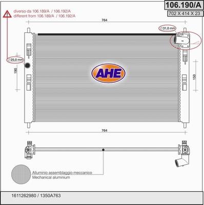 AHE 106.190/A - Радіатор, охолодження двигуна autocars.com.ua