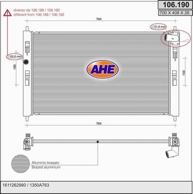 AHE 106.190 - Радіатор, охолодження двигуна autocars.com.ua