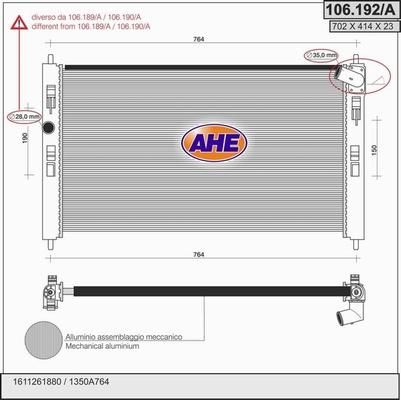 AHE 106.192/A - Радіатор, охолодження двигуна autocars.com.ua