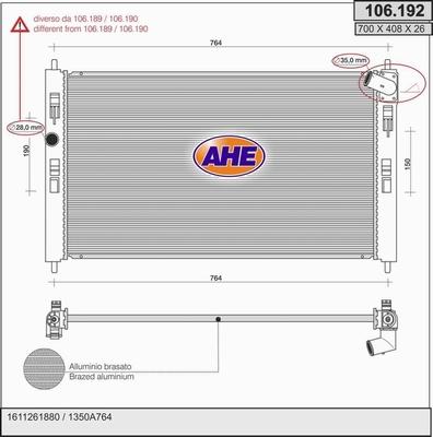 AHE 106.192 - Радіатор, охолодження двигуна autocars.com.ua