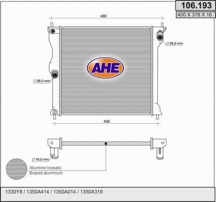 AHE 106.193 - Радіатор, охолодження двигуна autocars.com.ua