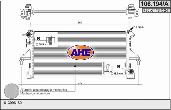 AHE 106.194/A - Радіатор, охолодження двигуна autocars.com.ua