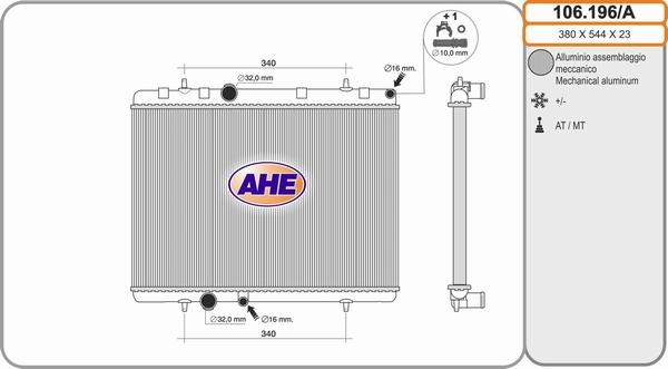 AHE 106.196/A - Радіатор, охолодження двигуна autocars.com.ua