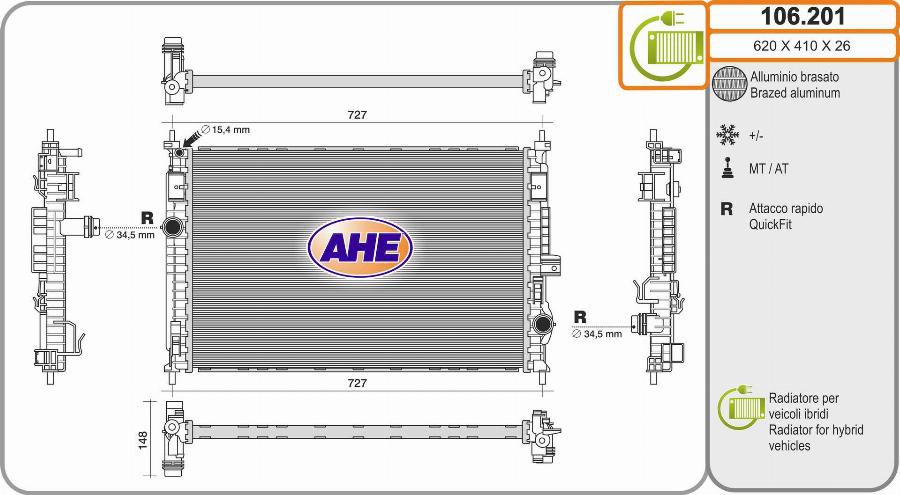 AHE 106.201 - Радіатор, охолодження двигуна autocars.com.ua