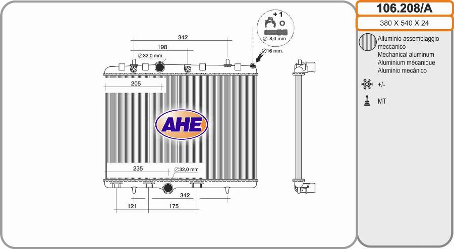 AHE 106.208/A - Радіатор, охолодження двигуна autocars.com.ua