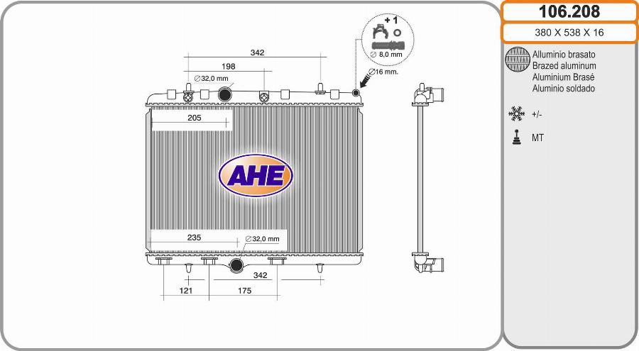 AHE 106.208 - Радіатор, охолодження двигуна autocars.com.ua