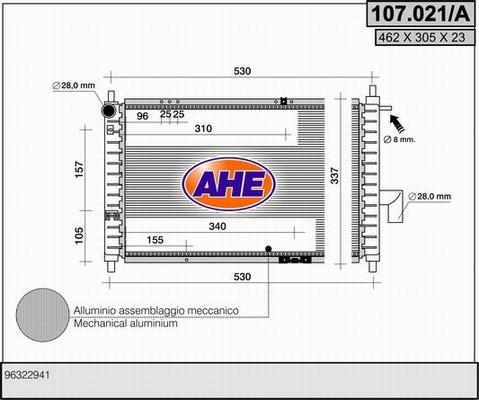 AHE 107.021/A - Радіатор, охолодження двигуна autocars.com.ua