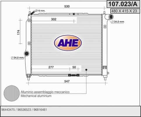 AHE 107.023/A - Радіатор, охолодження двигуна autocars.com.ua