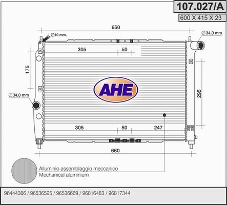 AHE 107.027/A - Радіатор, охолодження двигуна autocars.com.ua