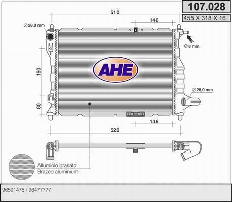 AHE 107.028 - Радіатор, охолодження двигуна autocars.com.ua