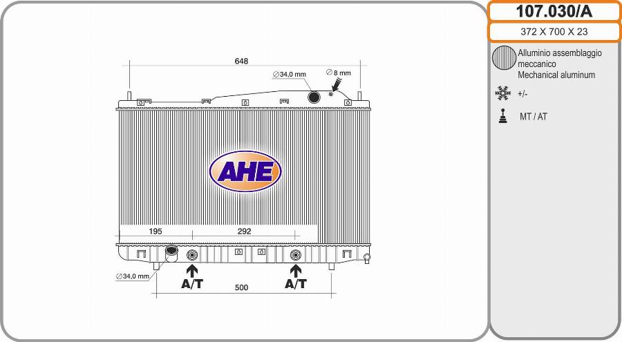 AHE 107.030/A - Радіатор, охолодження двигуна autocars.com.ua