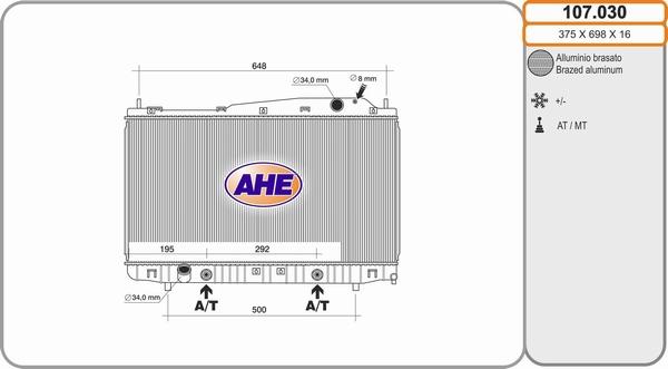 AHE 107.030 - Радіатор, охолодження двигуна autocars.com.ua