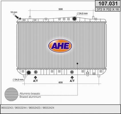 AHE 107.031 - Радіатор, охолодження двигуна autocars.com.ua