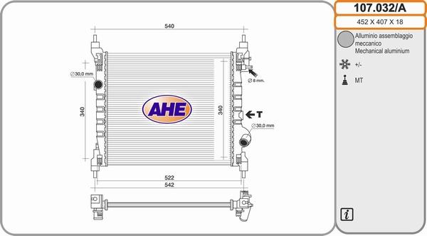 AHE 107.032/A - Радіатор, охолодження двигуна autocars.com.ua