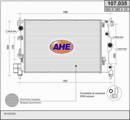 AHE 107.035 - Радіатор, охолодження двигуна autocars.com.ua