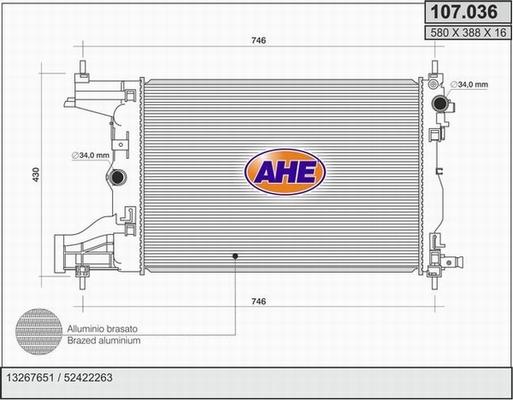 AHE 107.036 - Радіатор, охолодження двигуна autocars.com.ua