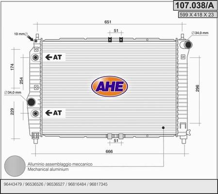 AHE 107.038/A - Радіатор, охолодження двигуна autocars.com.ua