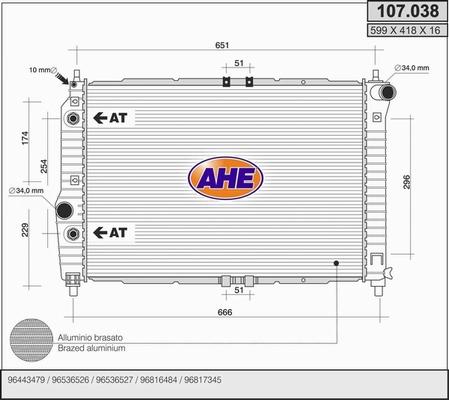 AHE 107.038 - Радіатор, охолодження двигуна autocars.com.ua