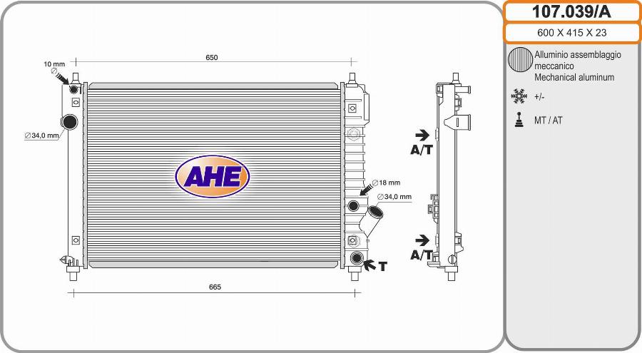 AHE 107.039/A - Радіатор, охолодження двигуна autocars.com.ua