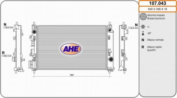 AHE 107.043 - Радіатор, охолодження двигуна autocars.com.ua