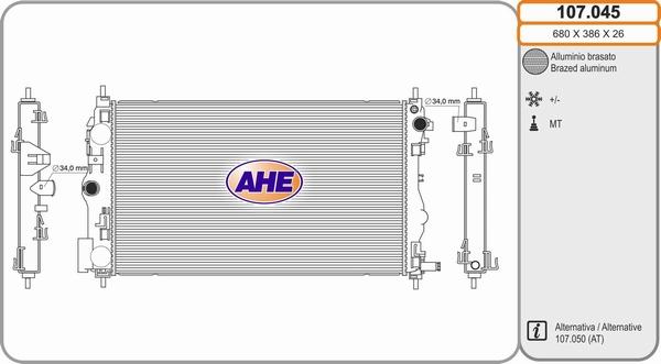 AHE 107.045 - Радіатор, охолодження двигуна autocars.com.ua