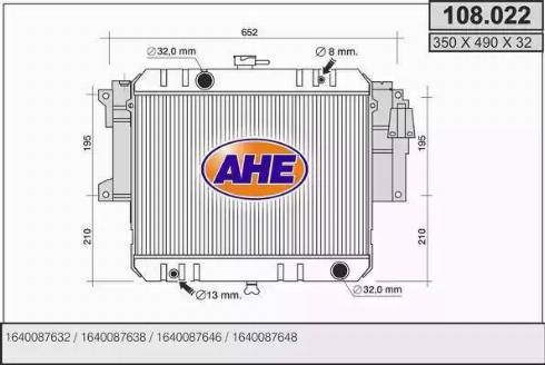 AHE 108.022 - Радіатор, охолодження двигуна autocars.com.ua