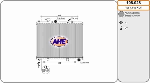 AHE 108.028 - Радіатор, охолодження двигуна autocars.com.ua