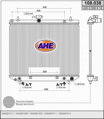 AHE 108.038 - Радіатор, охолодження двигуна autocars.com.ua