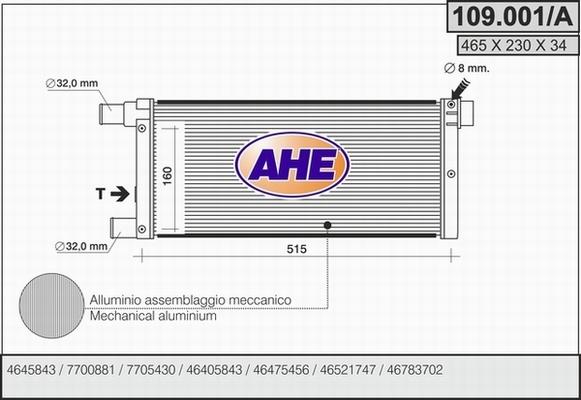 AHE 109.001/A - Радіатор, охолодження двигуна autocars.com.ua