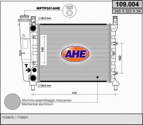 AHE 109.004 - Радіатор, охолодження двигуна autocars.com.ua