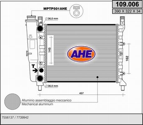 AHE 109.006 - Радіатор, охолодження двигуна autocars.com.ua