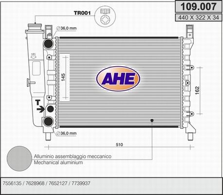 AHE 109.007 - Радіатор, охолодження двигуна autocars.com.ua