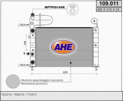 AHE 109.011 - Радіатор, охолодження двигуна autocars.com.ua