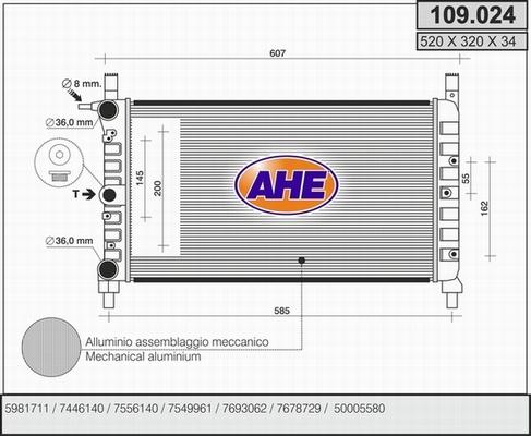 AHE 109.024 - Радіатор, охолодження двигуна autocars.com.ua