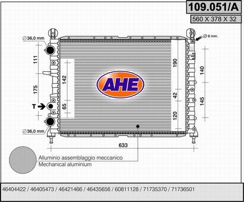 AHE 109.051/A - Радіатор, охолодження двигуна autocars.com.ua