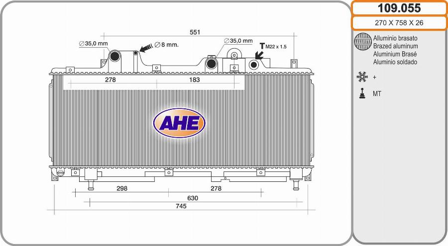 AHE 109.055 - Радіатор, охолодження двигуна autocars.com.ua