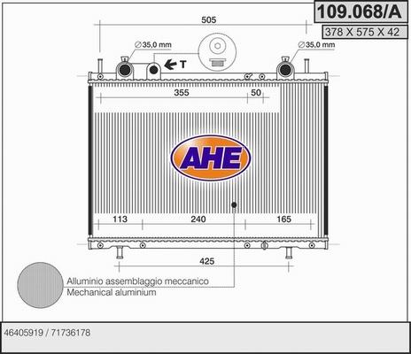 AHE 109.068/A - Радіатор, охолодження двигуна autocars.com.ua