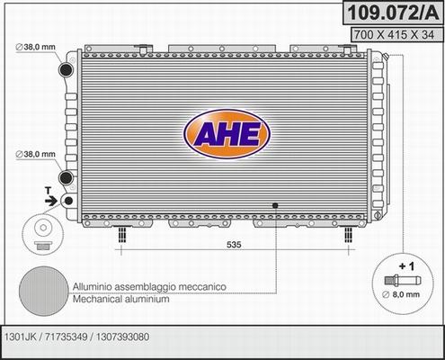 AHE 109.072/A - Радіатор, охолодження двигуна autocars.com.ua