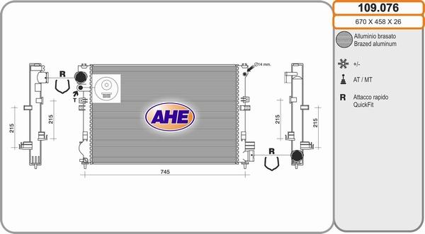 AHE 109.076 - Радіатор, охолодження двигуна autocars.com.ua