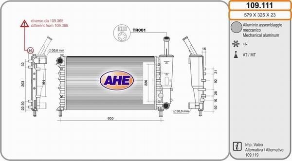 AHE 109.111 - Радіатор, охолодження двигуна autocars.com.ua