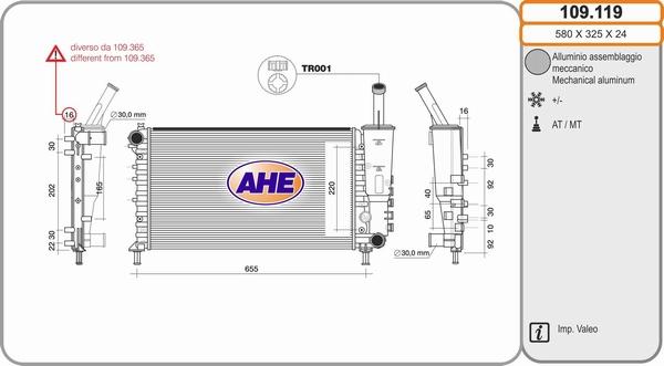 AHE 109.119 - Радіатор, охолодження двигуна autocars.com.ua