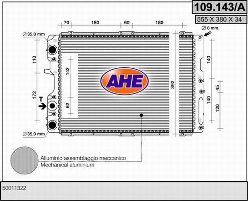 AHE 109.143/A - Радіатор, охолодження двигуна autocars.com.ua