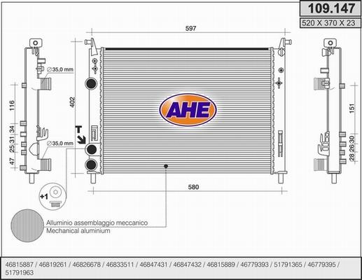 AHE 109.147 - Радіатор, охолодження двигуна autocars.com.ua