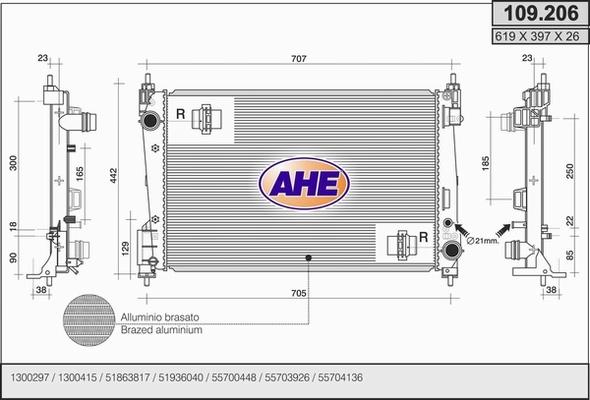 AHE 109.206 - Радіатор, охолодження двигуна autocars.com.ua