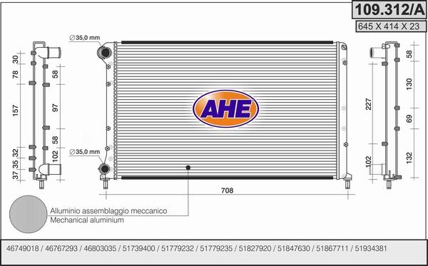 AHE 109.312/A - Радиатор, охлаждение двигателя autodnr.net