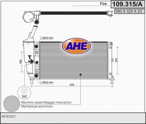 AHE 109.315/A - Радіатор, охолодження двигуна autocars.com.ua