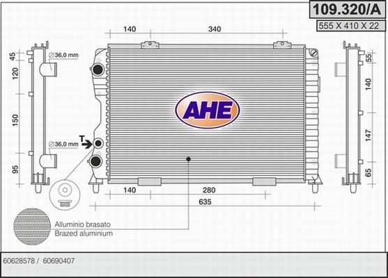 AHE 109.320/A - Радіатор, охолодження двигуна autocars.com.ua