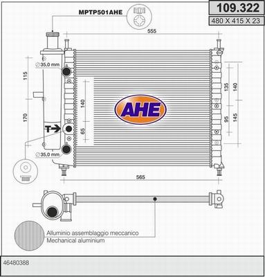 AHE 109.322 - Радіатор, охолодження двигуна autocars.com.ua